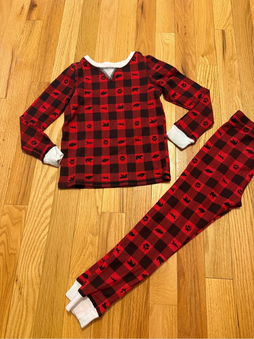 Cuddl Duds Red and Black Buffalo Plaid Kids Pajama Set with White Trim